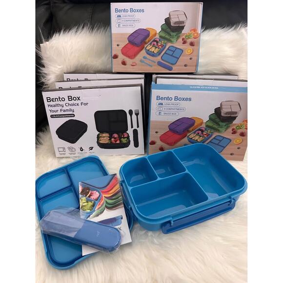 NIB: Bento Box: Leakproof Lunch Containers w utensils (dark gray) - Picture 4 of 7